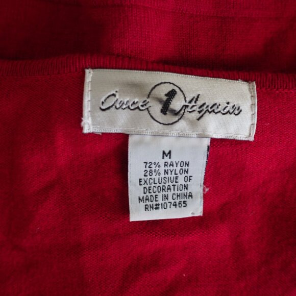 Vintage Grannycore Y2K Christmas Red Gold Detail Sweater Once Again Sz Medium - Picture 2 of 14